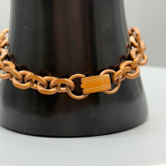 Vintage Solid Copper Chain Link Bracelet With Hook Clasp 6 3/4" - Picture 4 of 12
